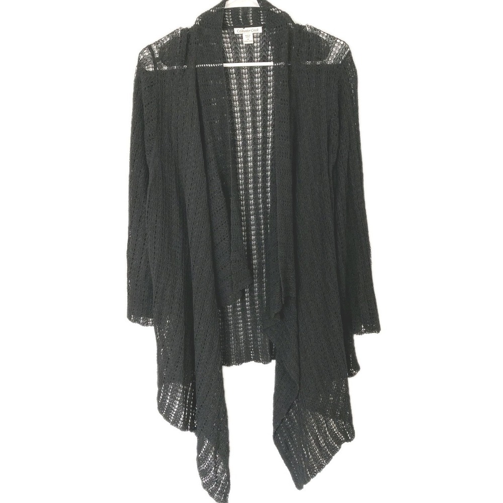 Coldwater Creek Cardigan Sweater Women 2X Black Cascade Pointelle Drape Open NWT